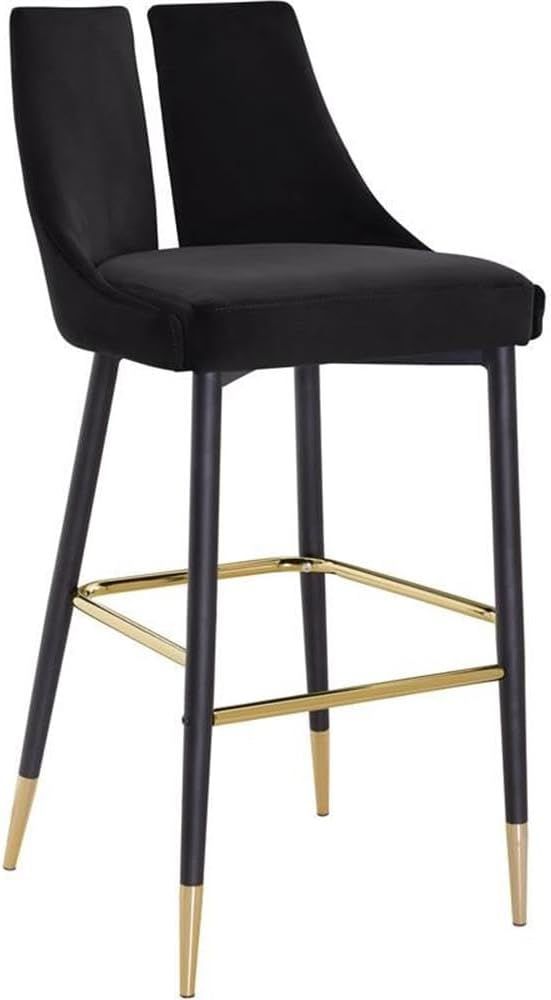 Luxurious Black Velvet Bar Height Stool with Matte Black Metal Legs