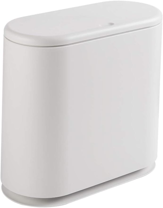 White Oval Plastic Trash Can with Spring Top Lid, 8 Liters