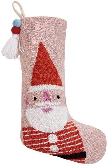 Dusty Pink Wool Santa Stocking with Pom Pom Tassel