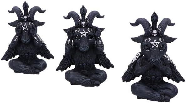 Three Wise Baphomet Black Resin Occult Figurines 13.5cm