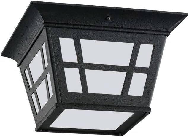 Black Glass Two-Light Outdoor Flush Mount Ceiling Fixture