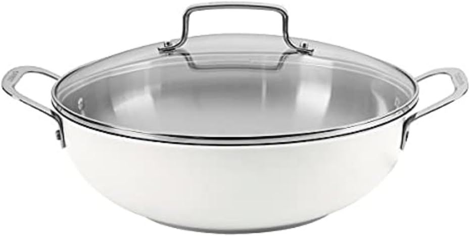 Matte White 12" Stainless Steel Non-Stick All Purpose Pan with Cover