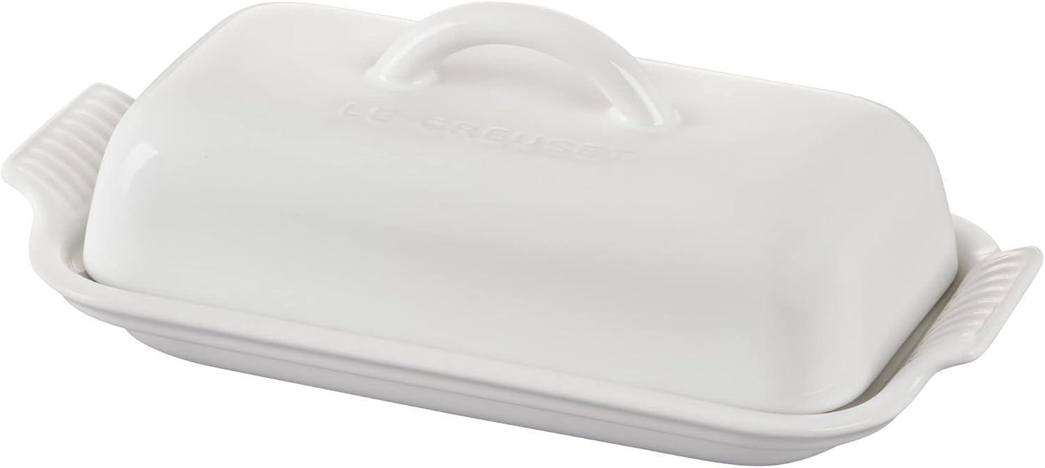 White Stoneware Heritage Butter Dish with Handles