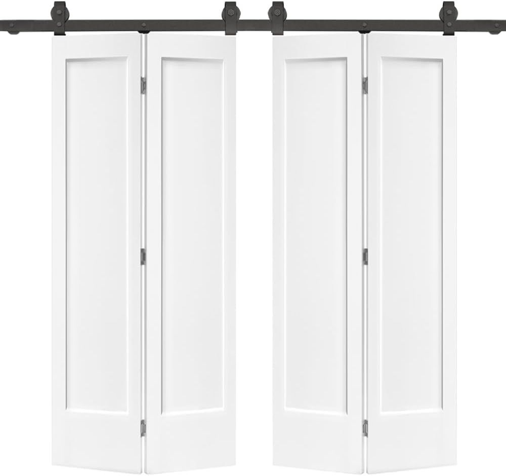 72" x 80" White MDF Bi-Fold Barn Doors with Sliding Hardware