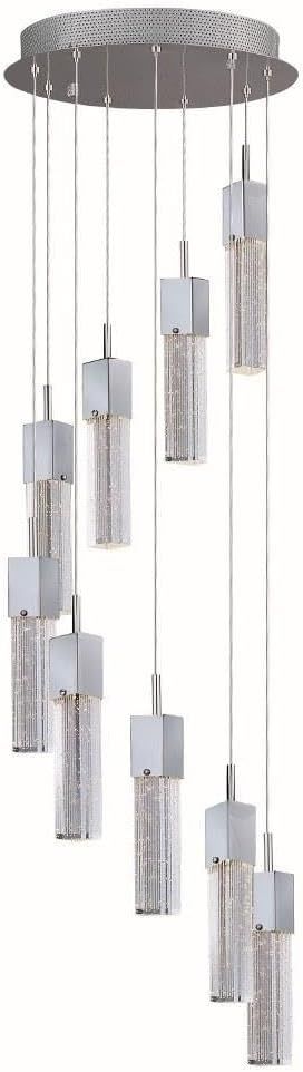 Polished Chrome 9-Light LED Pendant with Etched Bubble Glass