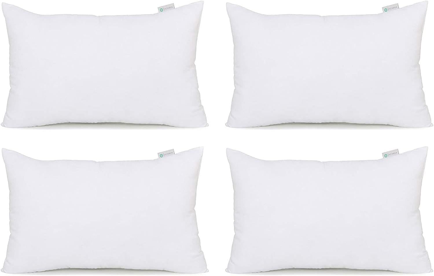 White Polyester 12x20 Lumbar Throw Pillow Inserts Set of 4