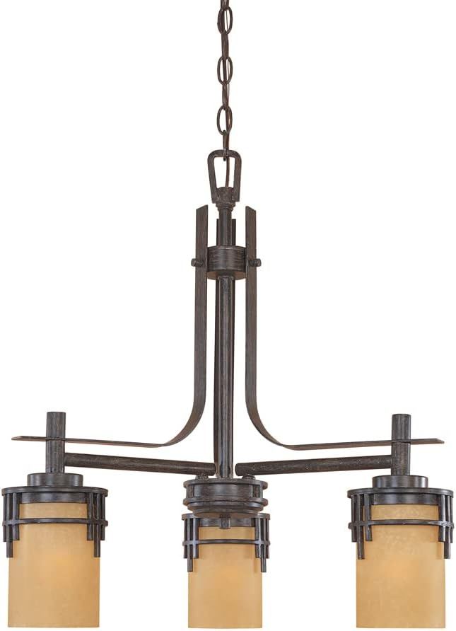 Mission Ridge Warm Mahogany 3-Light Chandelier with Goldenrod Glass