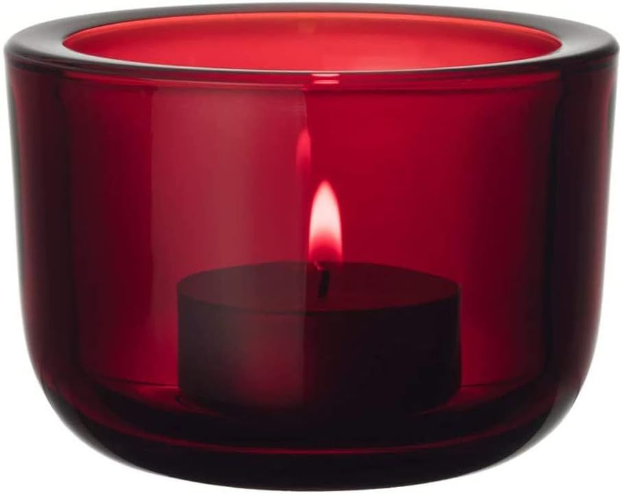 Finnish Cranberry Glass Tealight Holder for Winter Ambiance