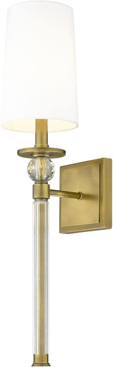 Rubbed Brass and Crystal 25" Wall Sconce with White Shade