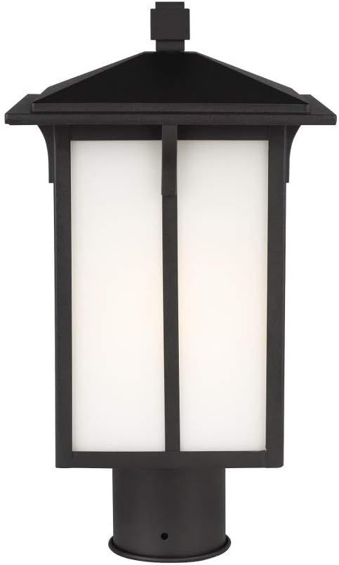 Black Etched Glass 1-Light Outdoor Post Lantern