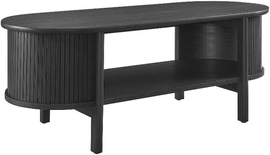 Cadence Black Oval Wood Coffee Table with Storage