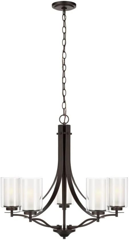 Elmwood Park Bronze 5-Light Chandelier with Satin Etched Glass