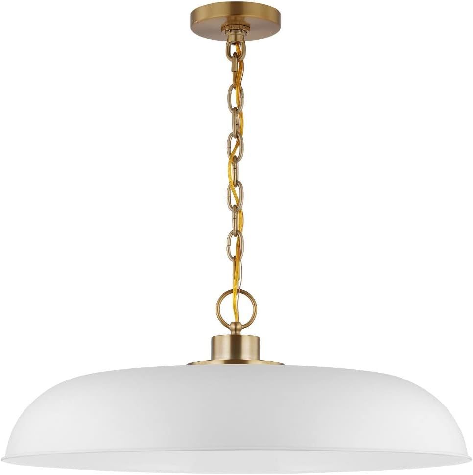 Colony Large Dome Pendant Light in Matte White and Burnished Brass