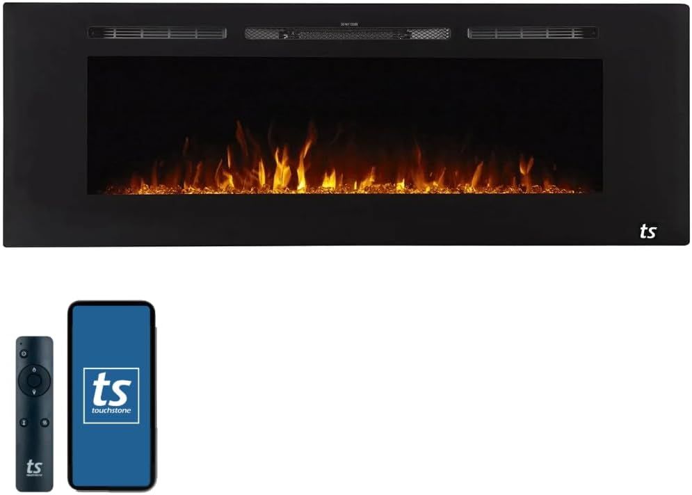 Sideline 60" Black Recessed Electric Fireplace with Realistic Flames