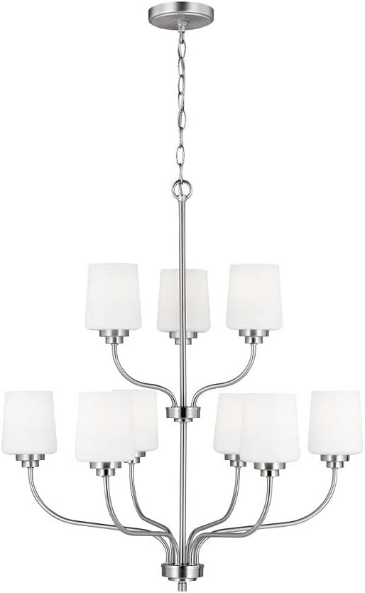 Windom 9-Light Multi-Tier Brushed Nickel Chandelier with Etched Opal Glass