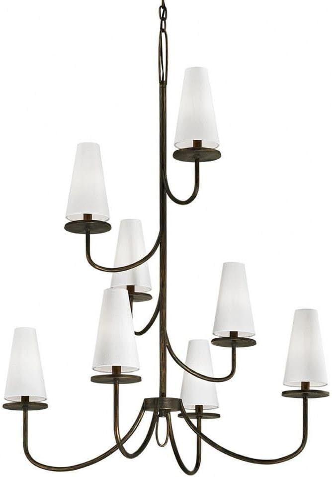 Pompeii Bronze 8-Light Chandelier with Off-White Cotton Shades