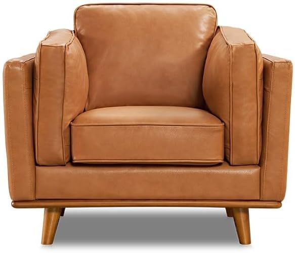 Cognac Tan Italian Leather Accent Chair with Mahogany Base