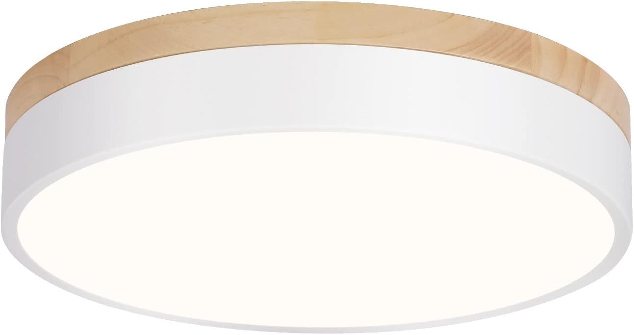 Modern Oak and White LED Flush Mount Ceiling Light