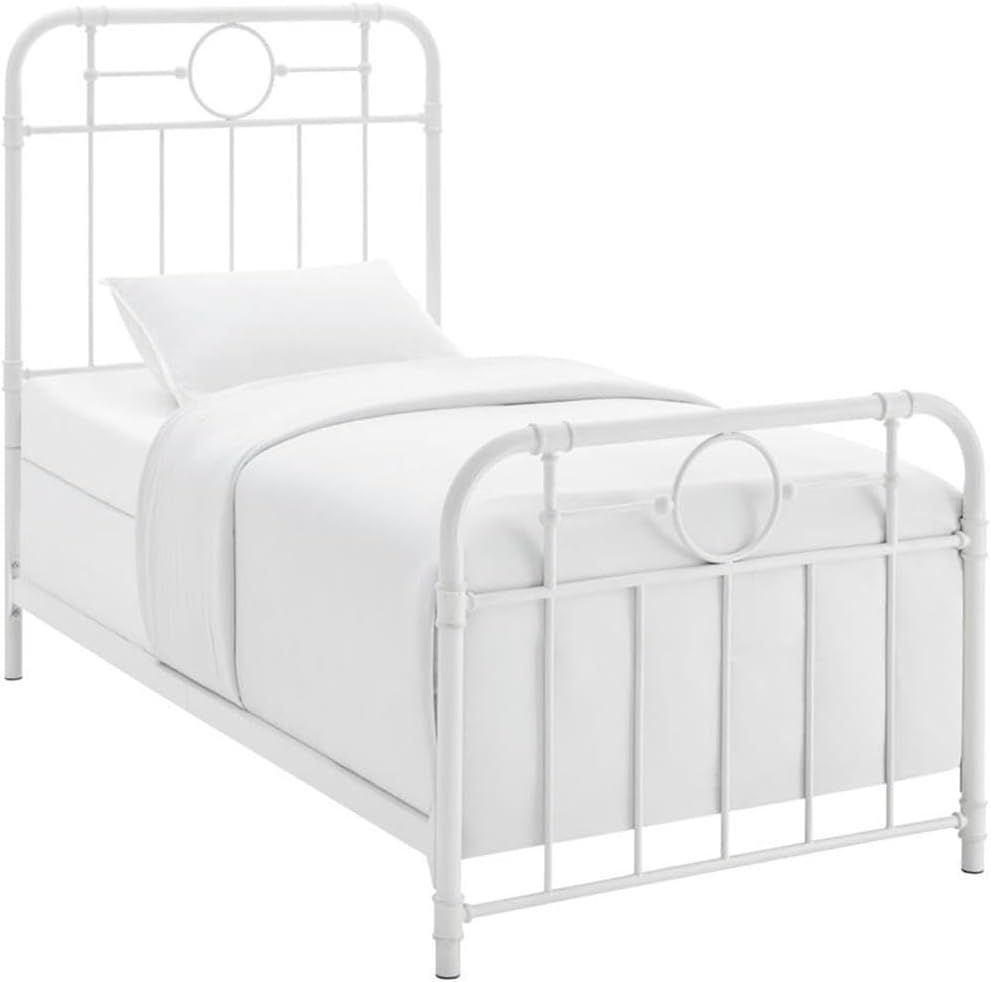 Antique White Metal Pipe Queen Bed with Powder Coated Finish