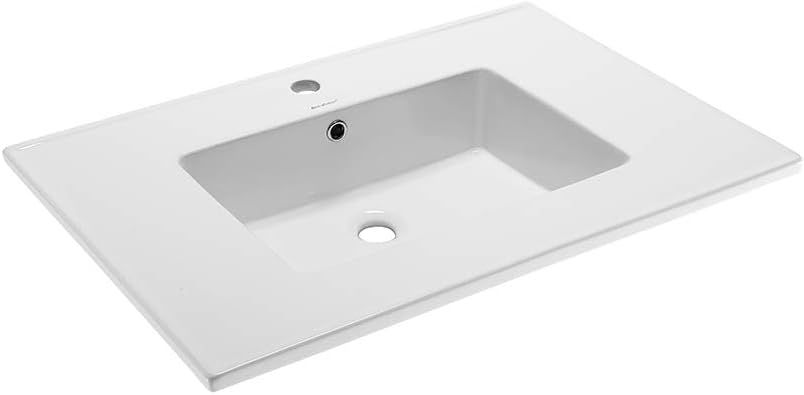 Glossy White Ceramic Vanity Top Sink with Single Faucet Hole