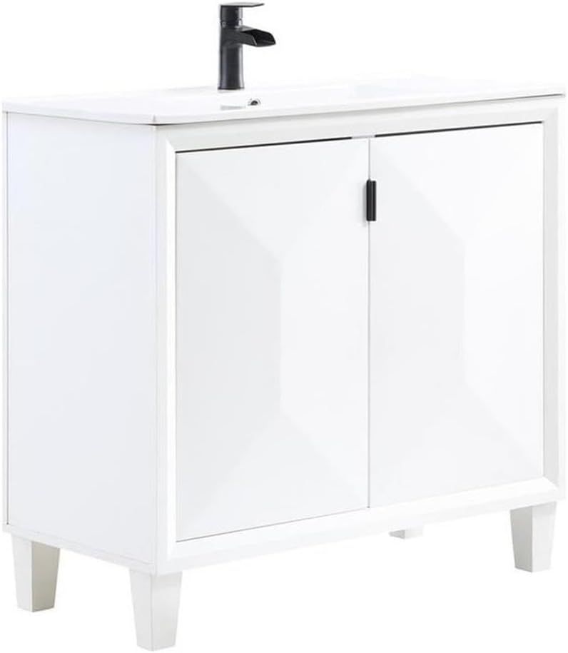 Hyde 24" White Ceramic Top Bathroom Vanity with Geometric Doors