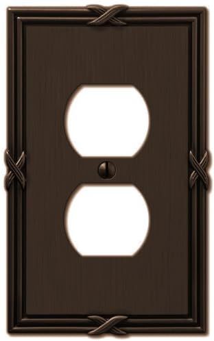 Aged Bronze Ribbon and Reed Single Duplex Metal Wall Plate