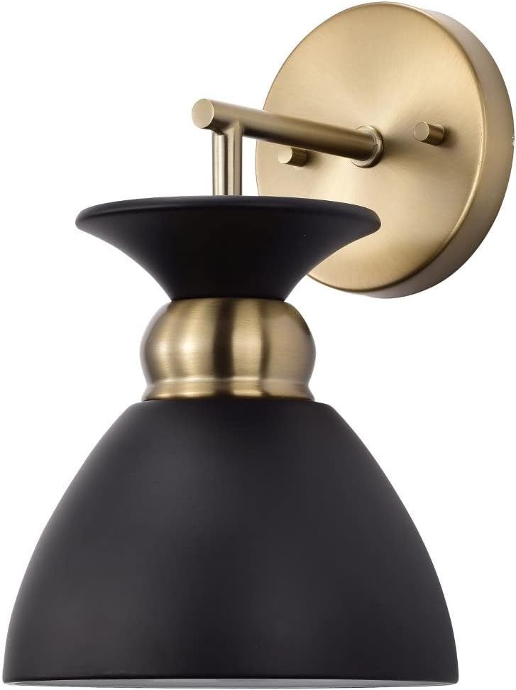 Matte Black and Brass 11" Metal Wall Sconce