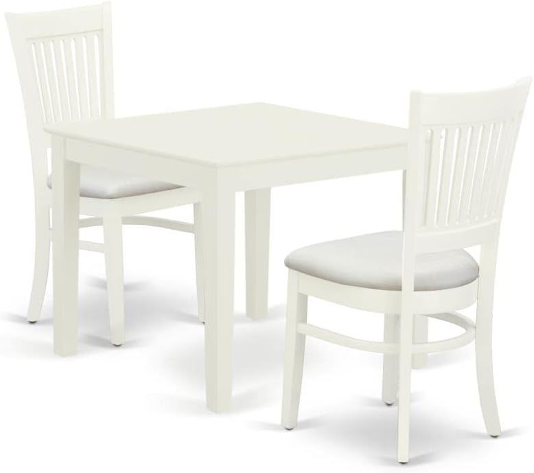 Linen White 36'' Square Dining Table with 2 Upholstered Chairs