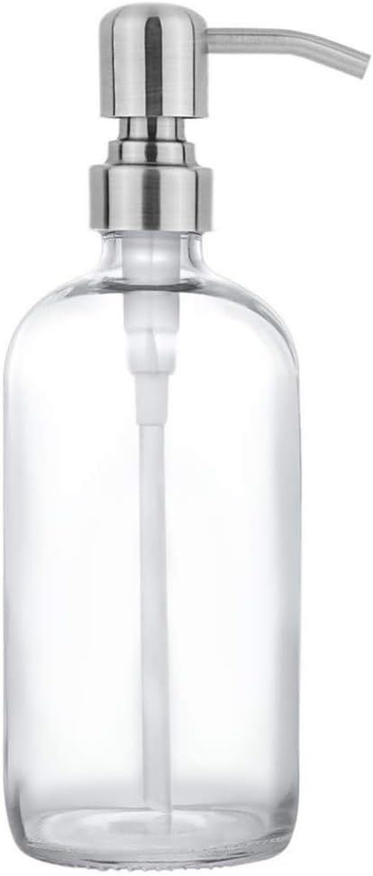 Clear Glass 16oz Soap Dispenser with Silver Stainless Steel Pump