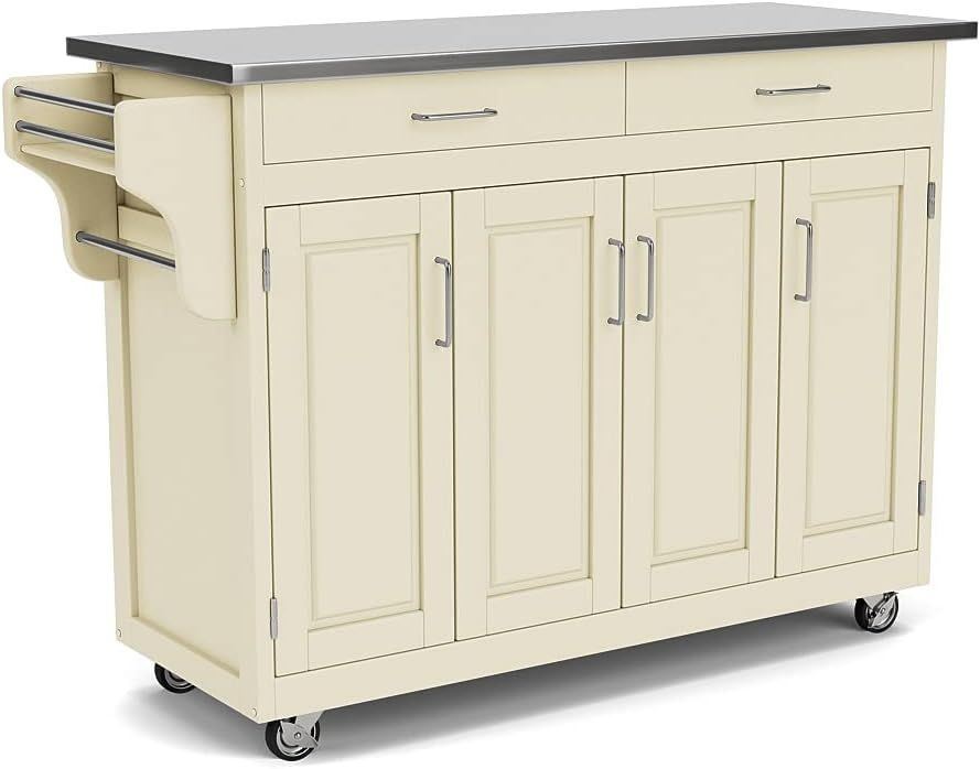 Off-White Stainless Steel Top Kitchen Cart with Storage