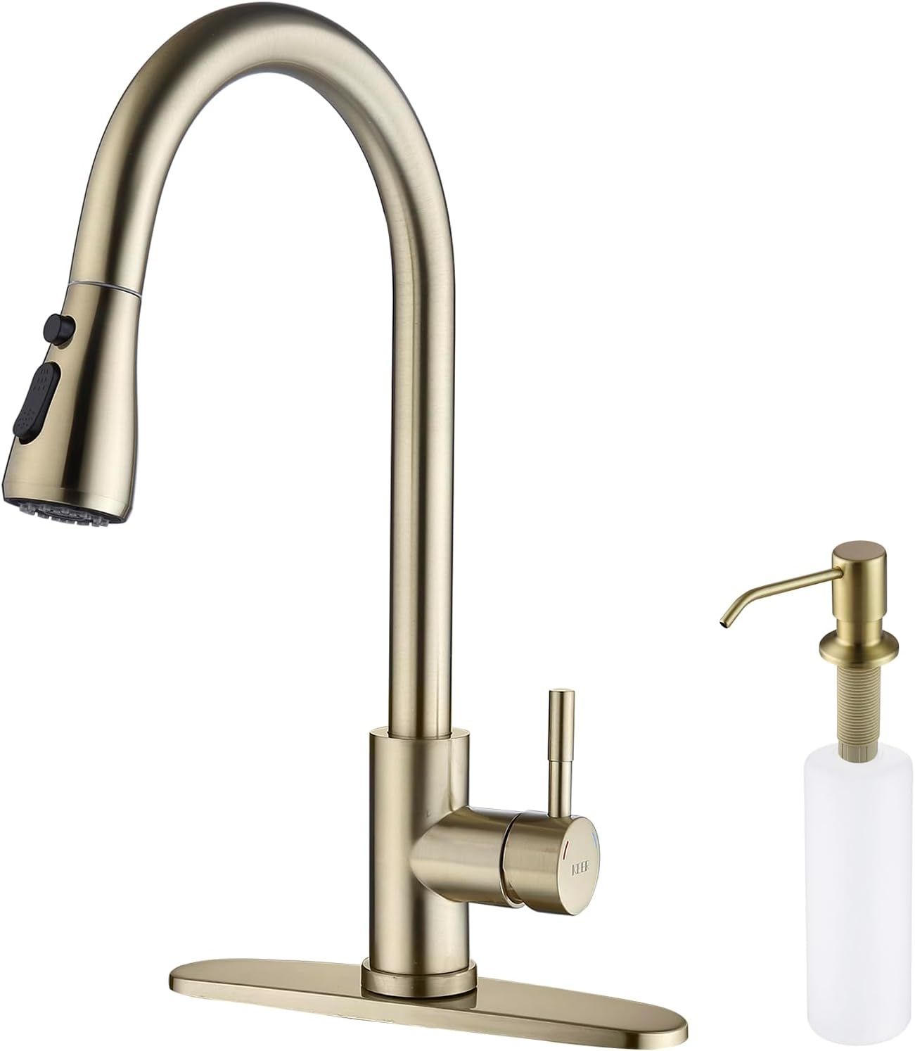 Brushed Gold Stainless Steel Pull Down Kitchen Faucet with Soap Dispenser