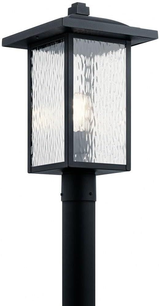 Textured Black Outdoor Post Light with Clear Water Glass Shade