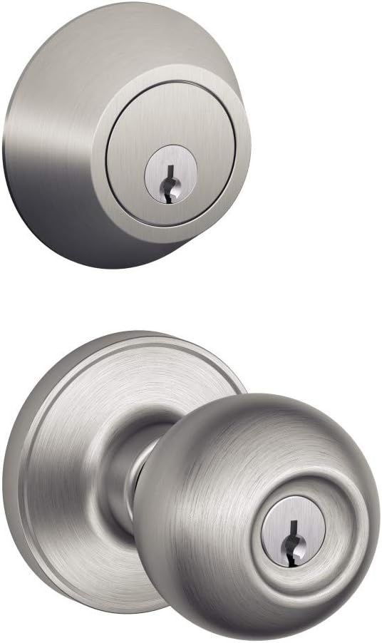 Satin Stainless Steel Keyed Entry Knob and Deadbolt Set