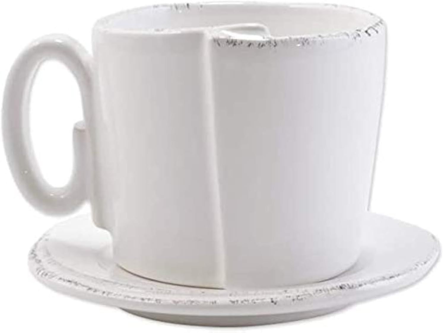 Lastra White Stoneware Cup and Saucer Set, 8 oz