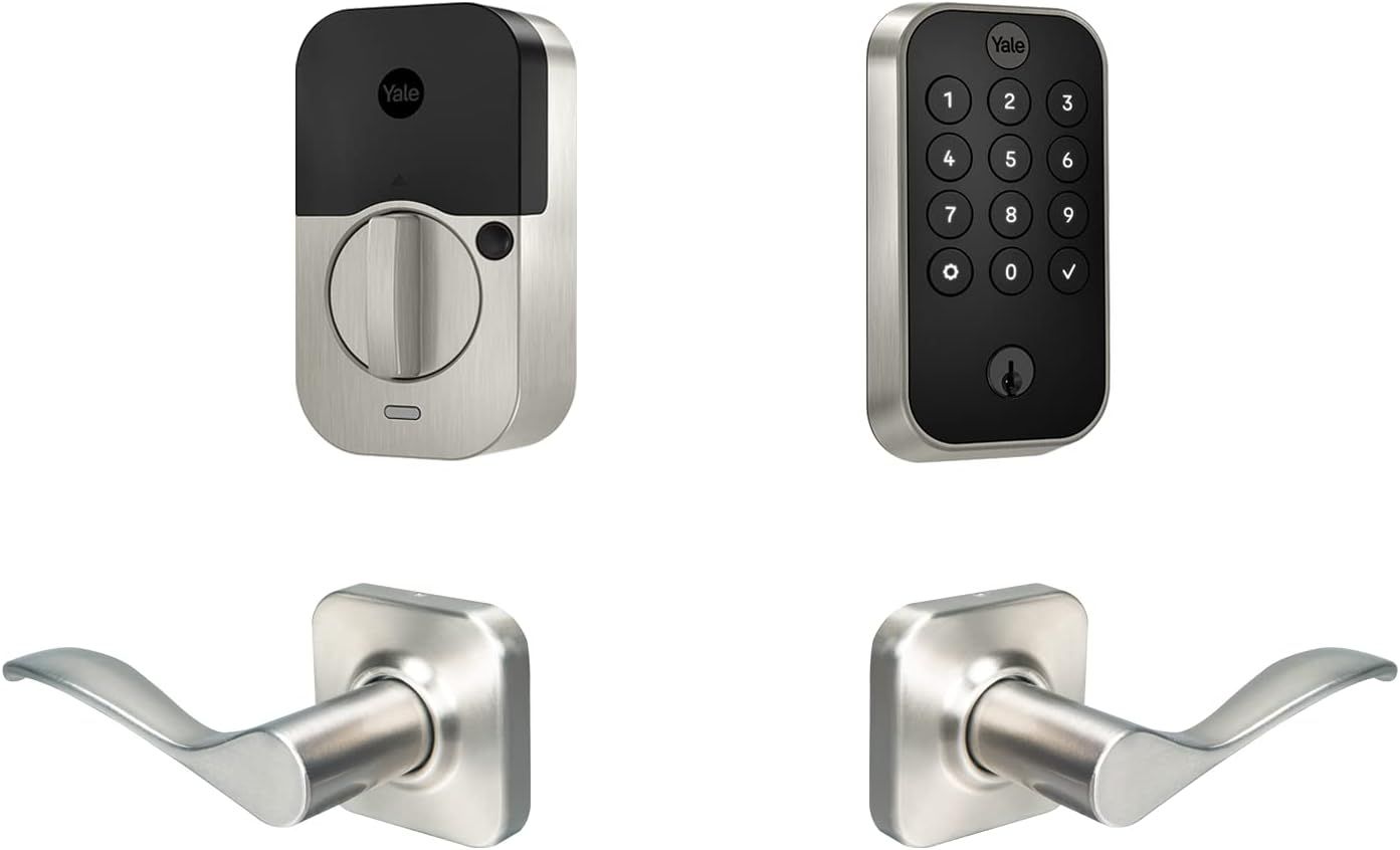 Satin Nickel Keypad Lock with Wi-Fi and Lever