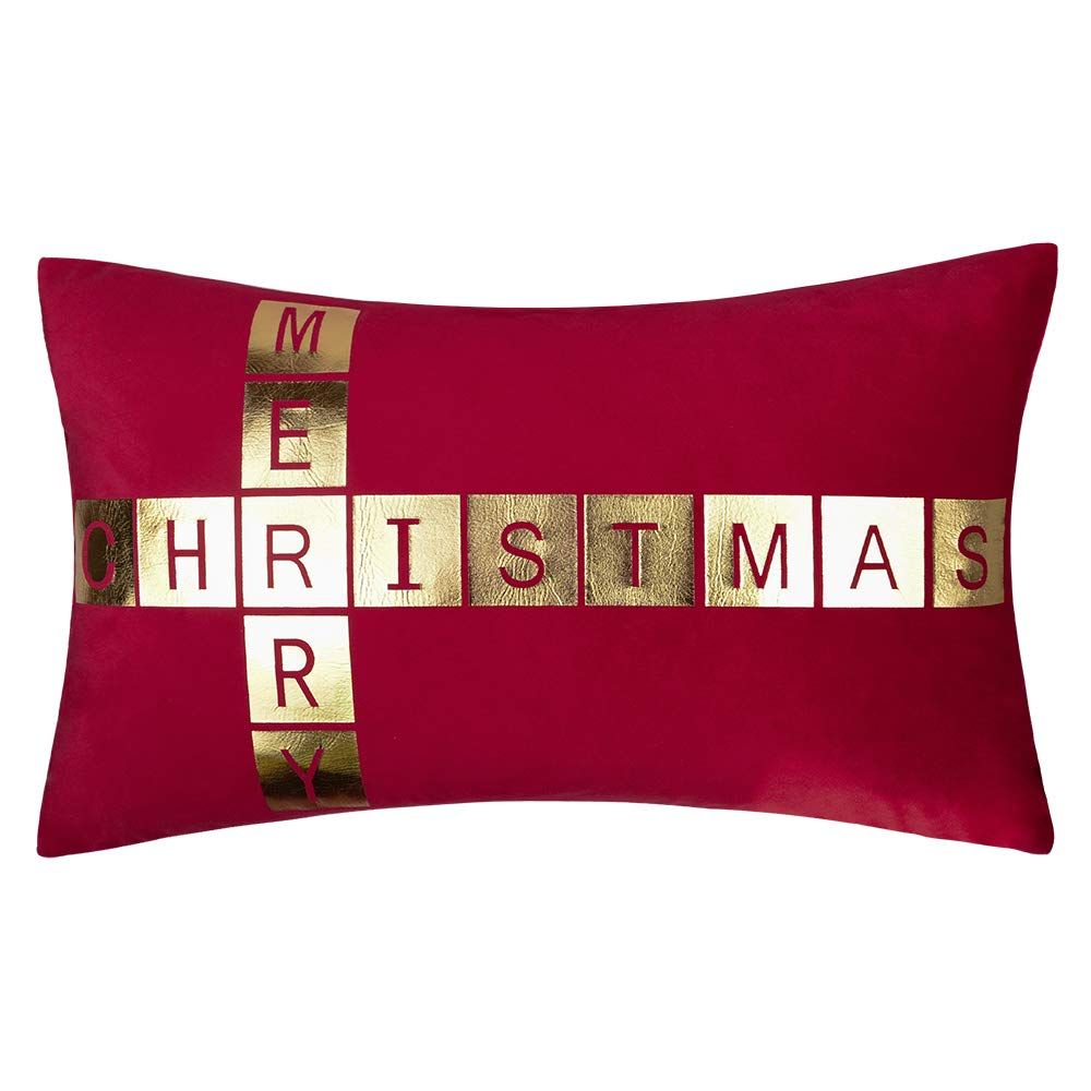 Red and Gold Velvet Christmas Throw Pillow Cover 12 x 20 Inch