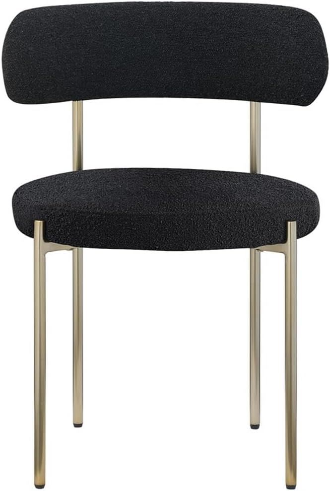 Contemporary Black Boucle Fabric Dining Chair with Brass Iron Frame