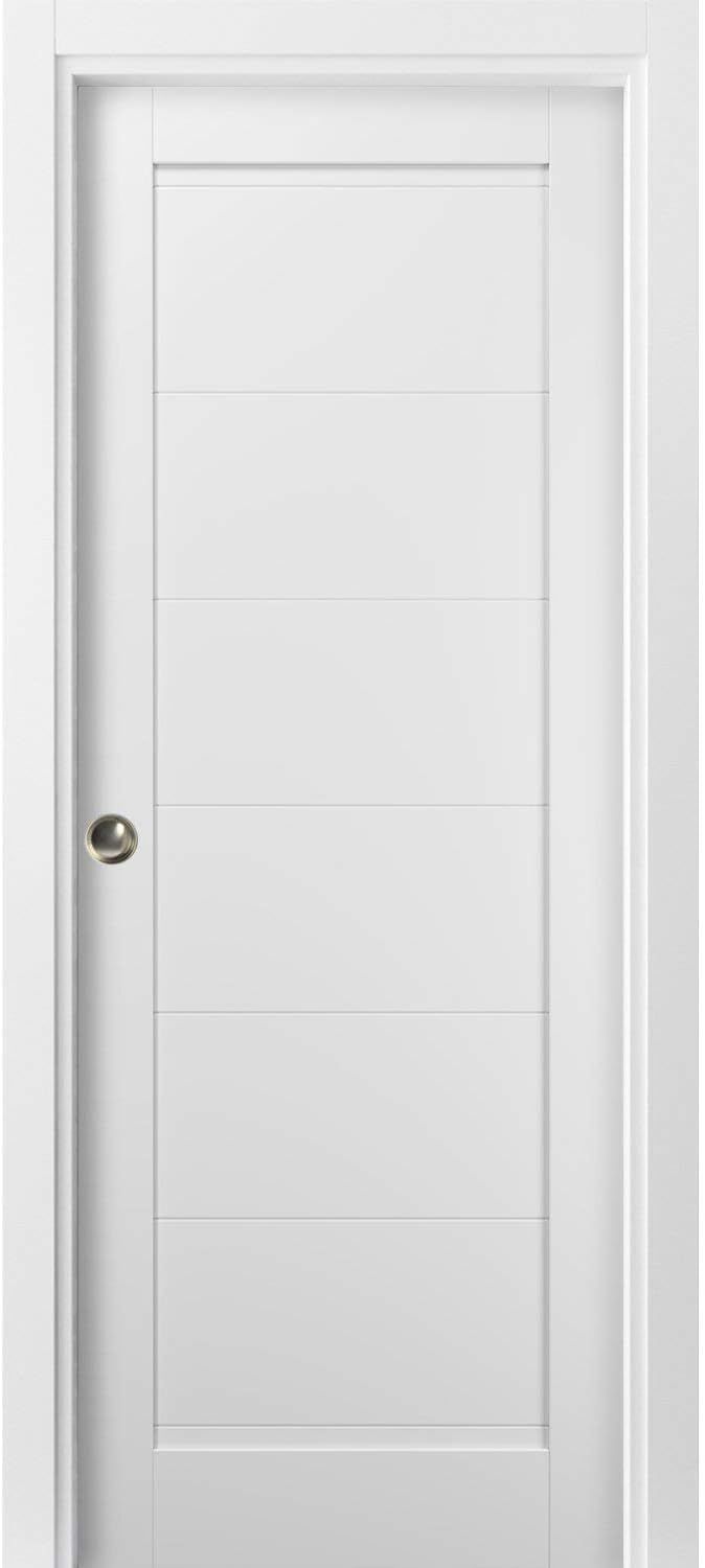 Quadro 4115 White Solid Core Pocket Door with Hardware Kit