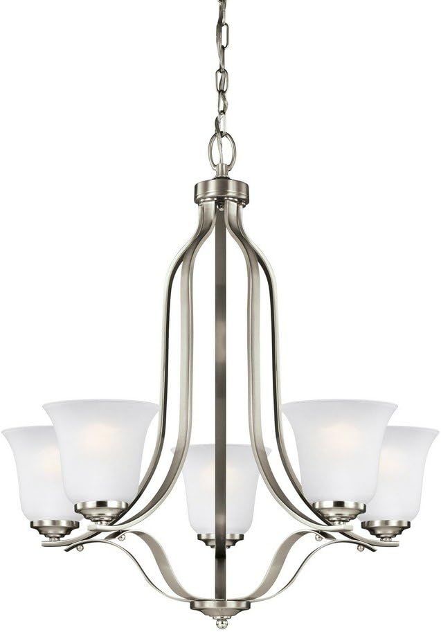 Emmons Brushed Nickel 5-Light LED Chandelier with Satin Etched Glass