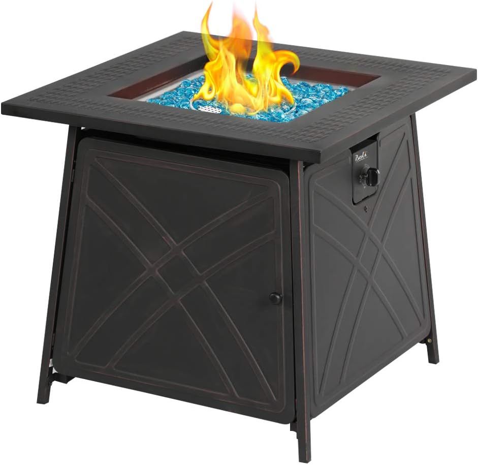 28-Inch Black Steel Gas Fire Pit Table with Auto-Ignition