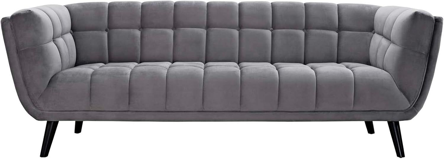 Elegant Gray Velvet Tufted Sofa with Track Arms