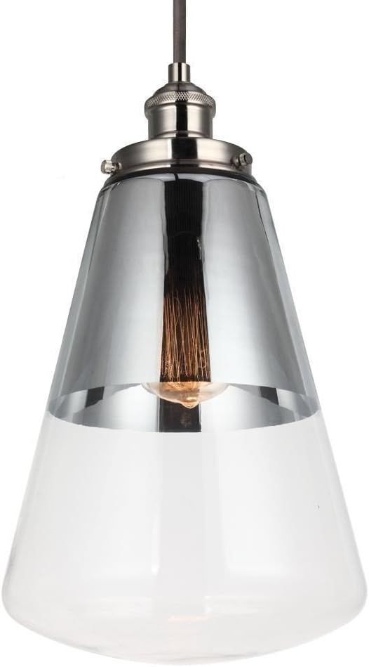 Polished Nickel Mini Pendant with Silver Glass Shade