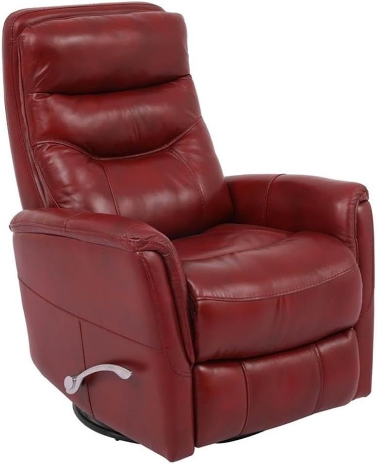 Rouge Leather Swivel Recliner with Wood Accents