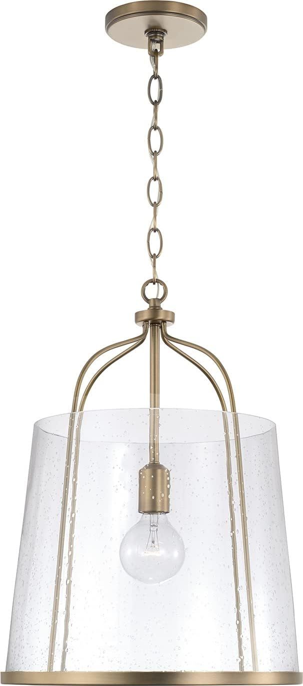 Madison Aged Brass and Clear Seeded Glass Pendant Light