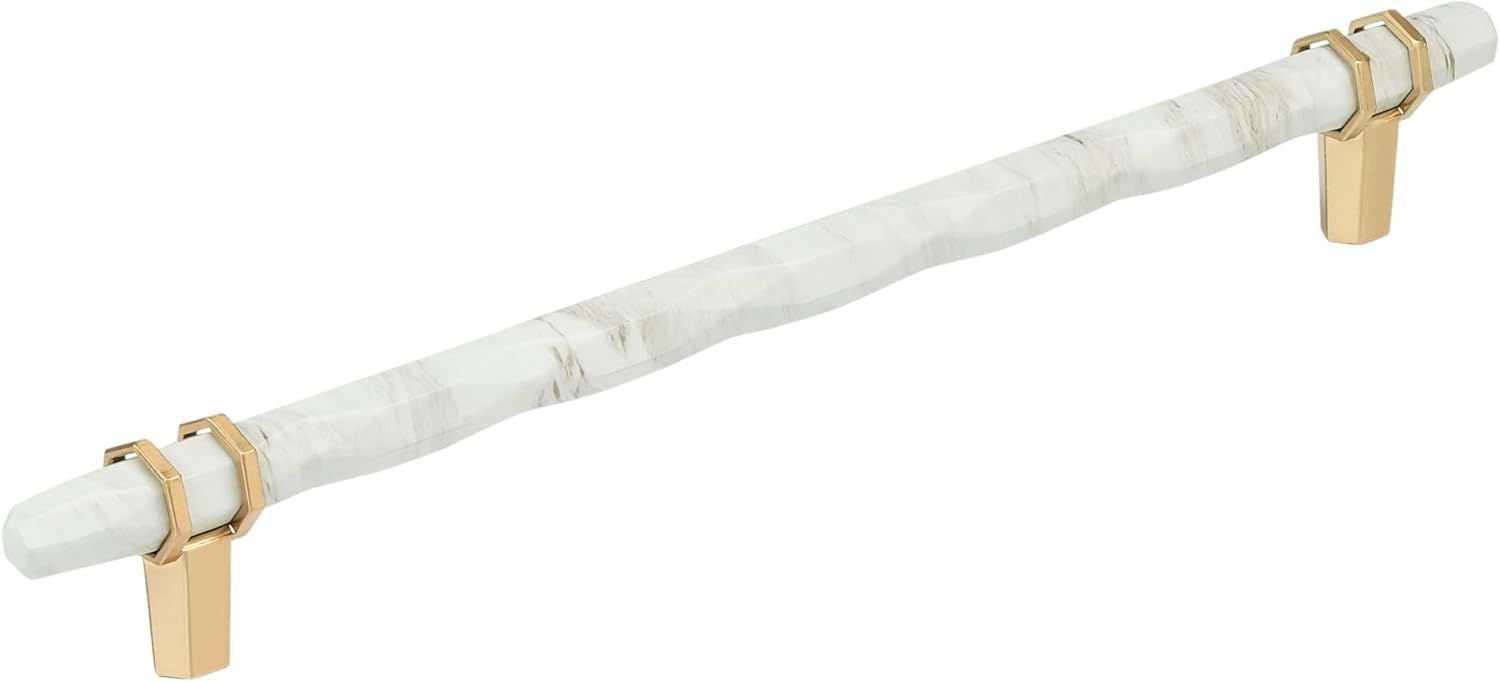 Amerock Carrione 10-1/16 inch (256mm) Center-to-Center Marble White/Champagne Bronze Cabinet Pull, BP36664MWCZ