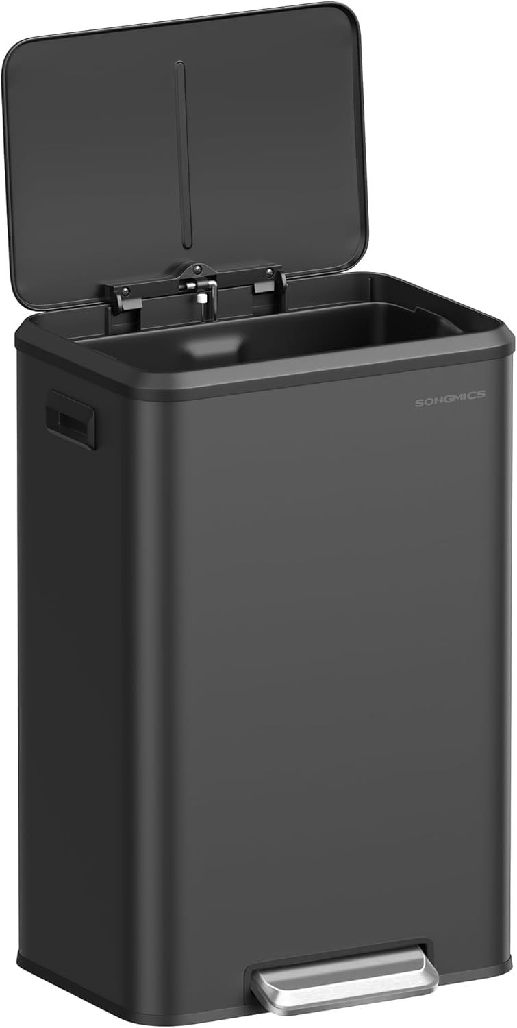 10.5-Gallon Ink Black Stainless Steel Pedal Trash Can