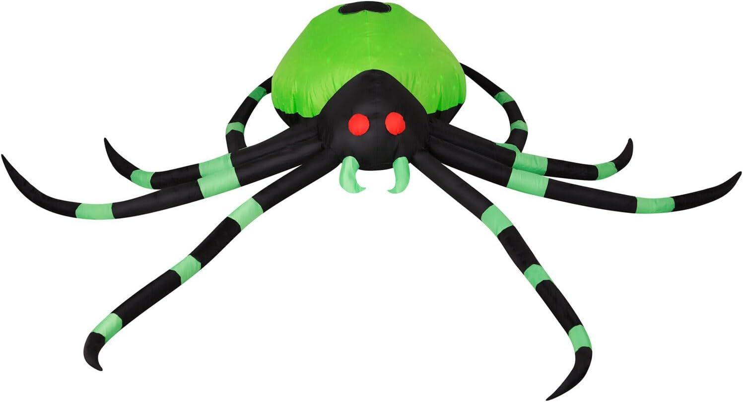 Giant 6.5-ft Green and Black Inflatable Spider with LED Lights