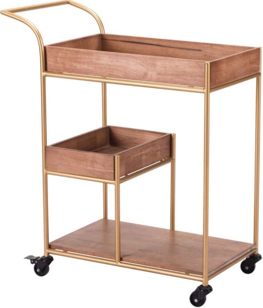 Mid-Century Modern Brown Wood & Steel Bar Cart with Removable Trays