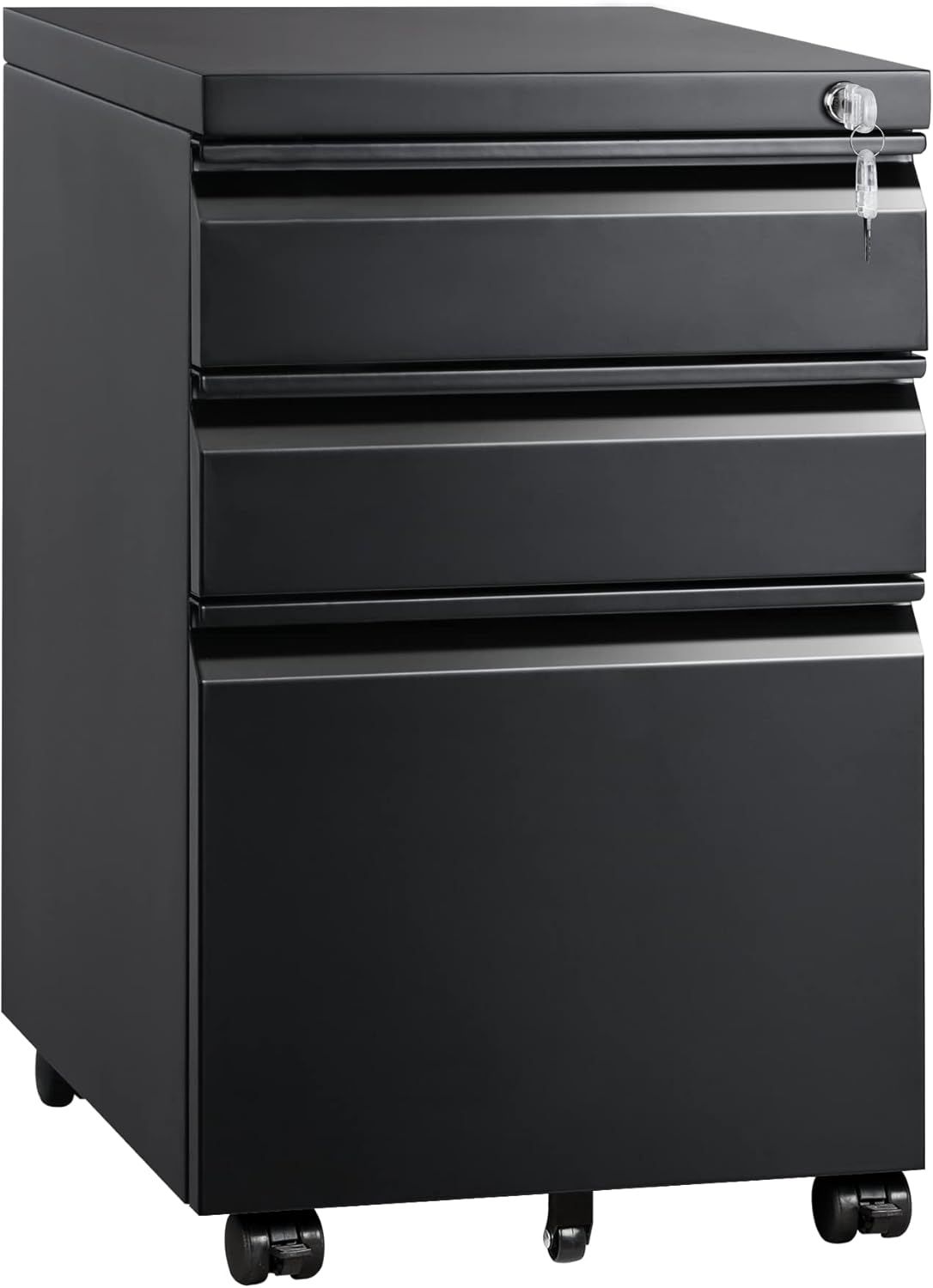 Black Mobile 3-Drawer Lockable Steel File Cabinet