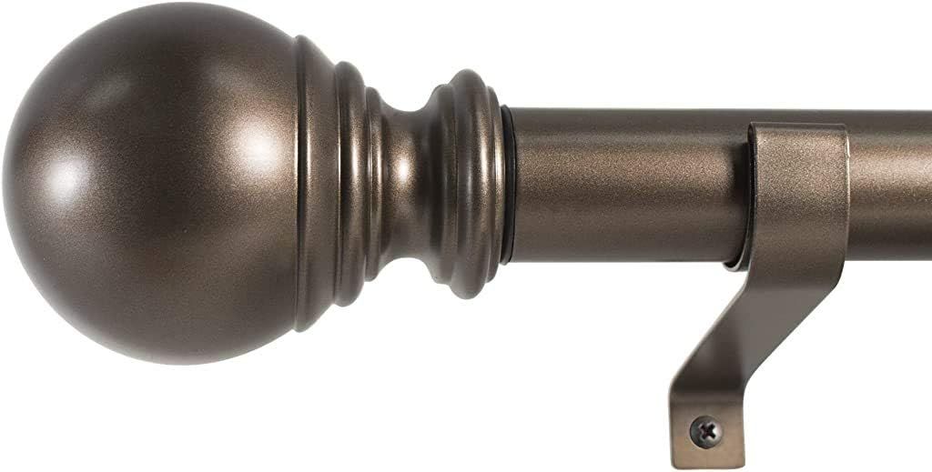 Bronze Adjustable Single Drapery Rod with Ball Finial, 36-72 inches